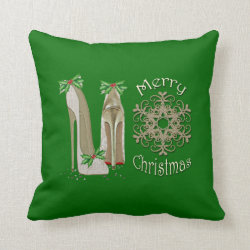 Merry Christmas Holly Stiletto Shoes Art Pillow