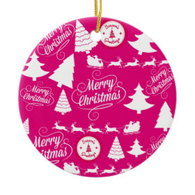 Merry Christmas Hot Pink Holiday Xmas Design Christmas Tree Ornament