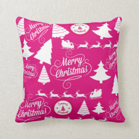 Merry Christmas Hot Pink Holiday Xmas Design Throw Pillows