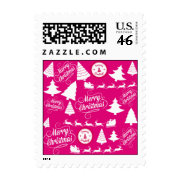 Merry Christmas Hot Pink Holiday Xmas Design Postage