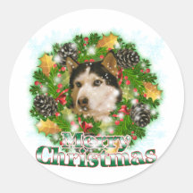 Merry Christmas Husky Sticker