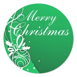 MERRY CHRISTMAS in GREEN by SHARON SHARPE Classic Round Sticker