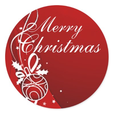 MERRY CHRISTMAS in RED by SHARON SHARPE Round Stickers