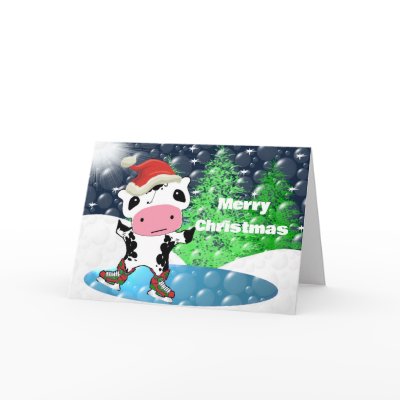 Merry Christmas Kawaii Cow Greeting Cards by samack