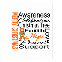 Merry Christmas Kidney Cancer Orange Ribbon Postcard