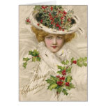 Merry Christmas Lady in Hat Greeting Cards
