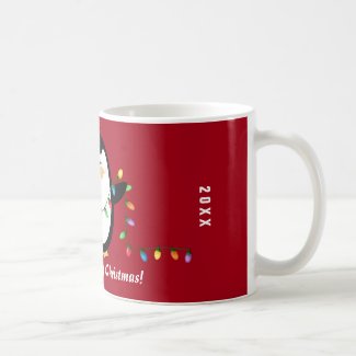 Merry Christmas Lights Penguin Holiday Mug