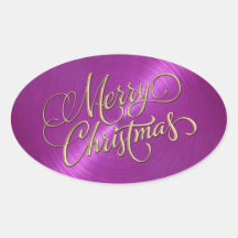 Merry Christmas Magenta Embossed Look Oval Sticker