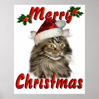 Merry Christmas Maine Coon Cat print