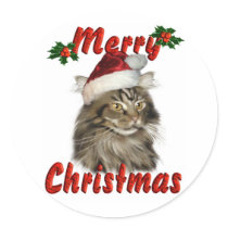 Merry Christmas Maine Coon Cat Stickers