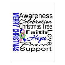 Merry Christmas Male Breast Cancer Ribbon Collage Postcard