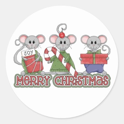 Merry Christmas Mice Round Stickers