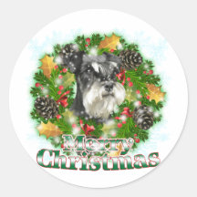 Merry Christmas Miniature Schnauser Round Stickers