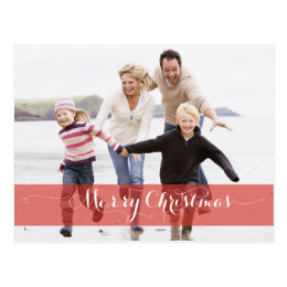 MERRY CHRISTMAS MODERN RED HOLIDAY PHOTO CARD POSTCARD