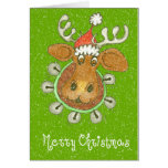 Merry Christmas Moose With Jingle Bells Greeting Card