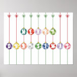 Merry Christmas Multicolored Glass Ball Ornaments Print