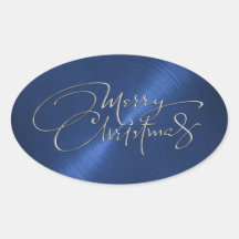 Merry Christmas Navy Blue Sticker Embossed Look
