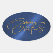 Merry Christmas Navy Blue Sticker Embossed Look