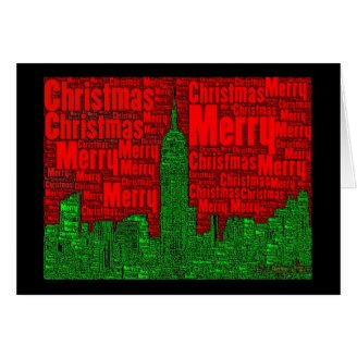 Merry Christmas: NYC Skyline Word Art Card 001