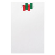 Merry Christmas on a red and green backdrop stationery