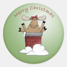 Merry Christmas OOPS! Whimsical Moose Round Stickers