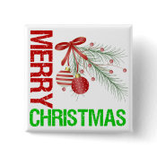 Merry Christmas Ornament Red Bow button