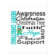 Merry Christmas Ovarian Cancer Ribbon Collage Postcards