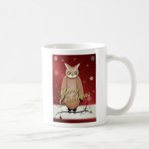 Merry Christmas Owl Red Mug, Seasons Greetings! mugs