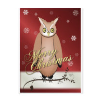 Merry Christmas Owl Red Postcard