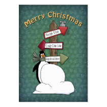Merry Christmas Penguin with Sign business cards
