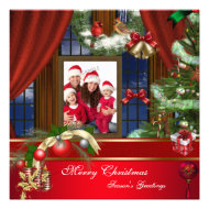 Merry Christmas Photo Red Green Window Custom Announcement