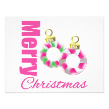 Merry Christmas Pink Candy Cane Ornaments Invitations