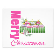 Merry Christmas Pink Whimsical Box Ornaments Custom Invite