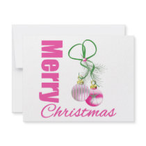 Merry Christmas Pink Whimsical Ornaments v2 invitations