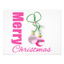 Merry Christmas Pink Whimsical Ornaments v2 Custom Invite