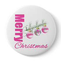 Merry Christmas Pink Whimsical Tree Ornaments buttons by giftsforawareness Merry Christmas Pink Whimsical Tree Ornaments buttons