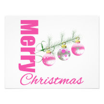 Merry Christmas Pink Whimsical Tree Ornaments Invite