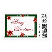Merry Christmas Poinsettia Swirl Card postage