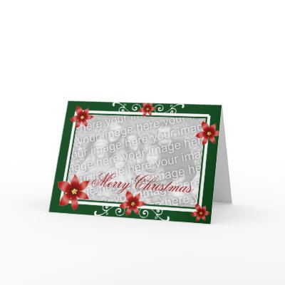 Merry Christmas Poinsettia Swirl Frame Greeting Cards by Christianphotogirl