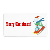 Merry Christmas Polar Bear and Penguin label labels