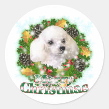 Merry Christmas Poodle Round Sticker