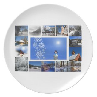 Merry Christmas postcard with snowscene Plate