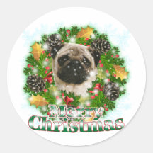 Merry Christmas Pug Stickers