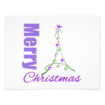 Merry Christmas Purple Theme Whimsical Tree Custom Invitation