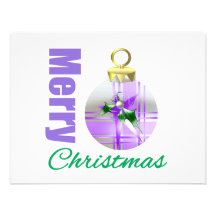 Merry Christmas Purple Themed Holly Ornament Personalized Invitation