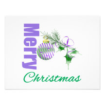 Merry Christmas Purple Themed Striped Bulb Invite