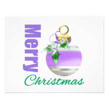 Merry Christmas Purple Themed Whimsical Ornament Custom Invitations