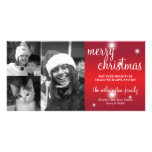 Merry Christmas red glow white snow photo greeting Custom Photo Card