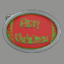 Merry Christmas red green pattern Oval Belt Buckles