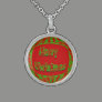 Merry Christmas red green pattern Sterling Silver Necklaces